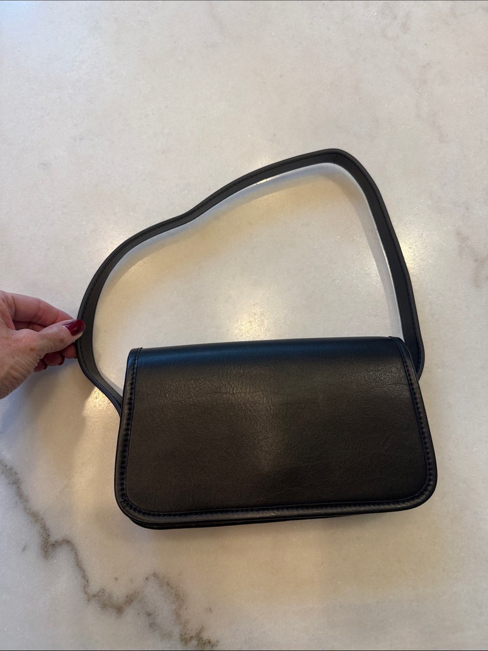 Minimal Black faux leather Shoulder Bag with Smooth Finish
